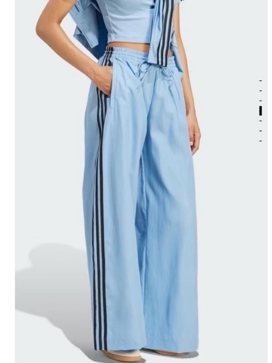 adidas Pants - adidas Light Blue Wide-Leg Track Pants with Trefoil